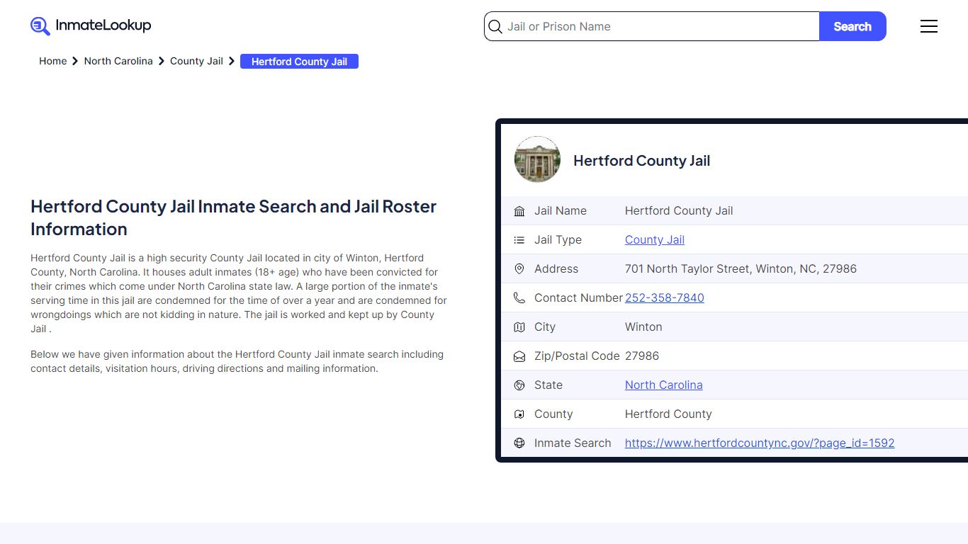 Hertford County Jail Inmate Search and Jail Roster Information