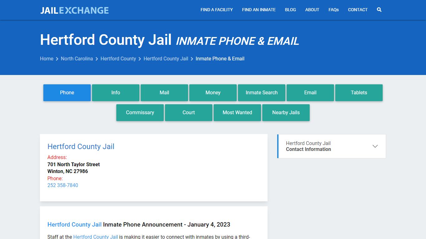 Inmate Phone - Hertford County Jail, NC - Jail Exchange